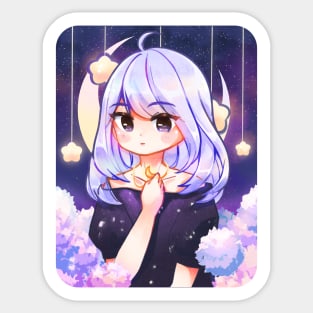 lilac starry night kawaii aesthetic anime girl Sticker